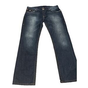 True Religion Slim Straight Leg Jeans Mens Flap Pockets 38 X 32 Dark Denim